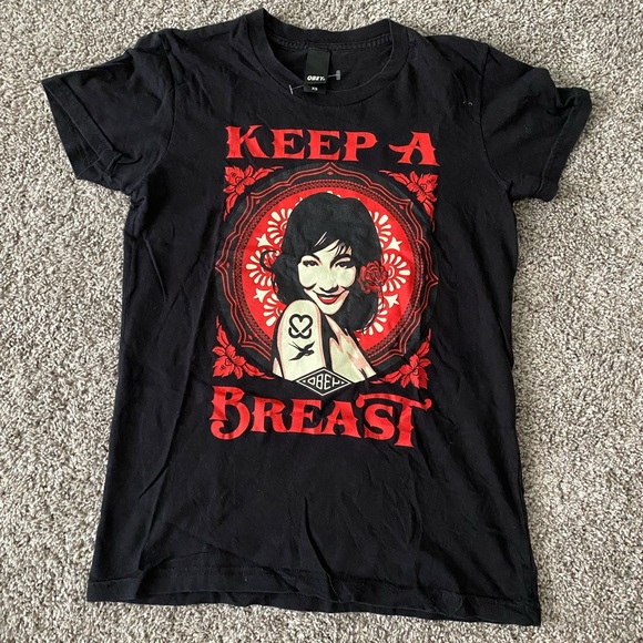 Obey Keep a Breast Breast Cancer Awareness T Shirt - Picture 1 of 3